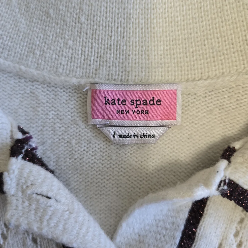 kate spade Multicolor Striped Knit Polo Sweater - White, Black, Pink, Teal, Navy
